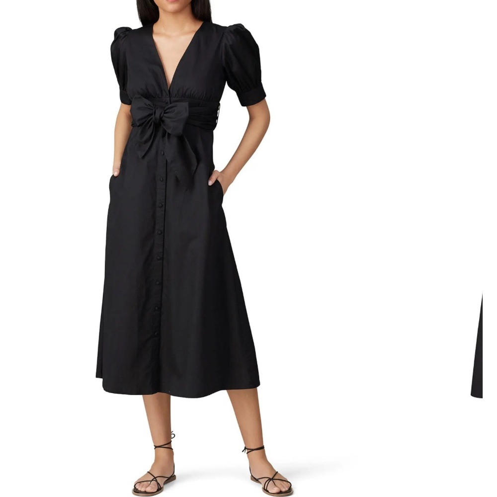 Love Whit by Whitney Port Black Puff Sleeve Midi Dress SZ S